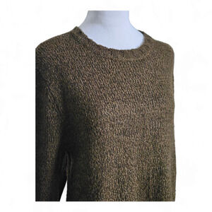 RD Style Green Womens Crew Neck Knit Sweater Side Slits Sz Medium